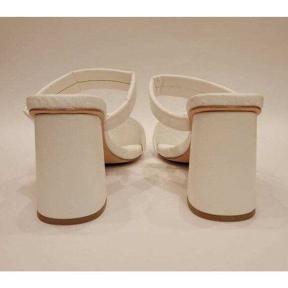 Womens Square Open Toe Mule Sandal with Chunky Block Heel White Sz 8.5 - Picture 6 of 6